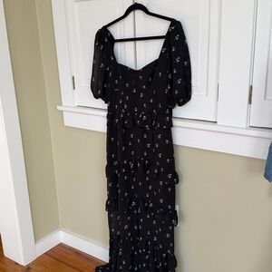 WAYF Womens Square Neck, Puff Sleeve, Layered Tiers Long Floral Print Maxi Dress